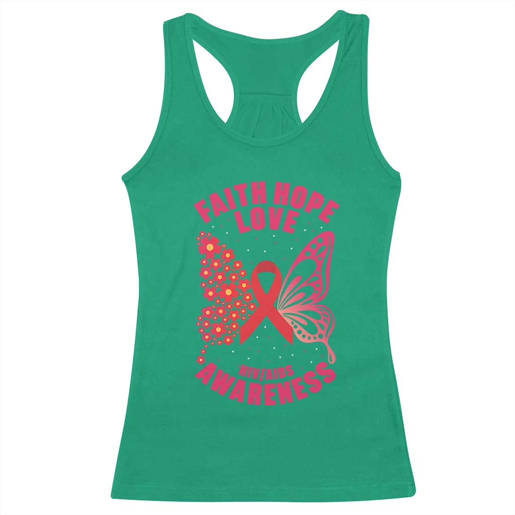 Faith Hope Love HIV Butterfly Racerback Tank Top Awareness Month Gift - Wonder Print Shop
