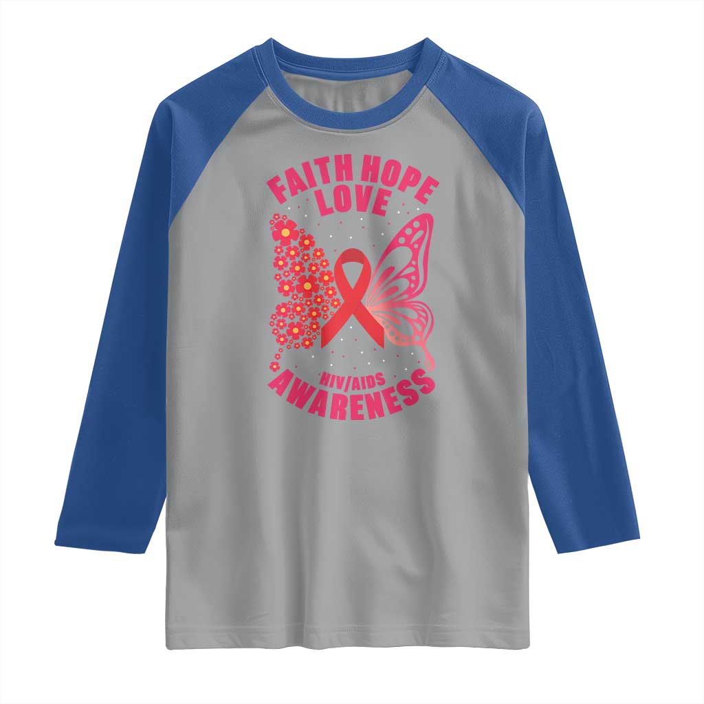Faith Hope Love HIV Butterfly Raglan Shirt Awareness Month Gift - Wonder Print Shop