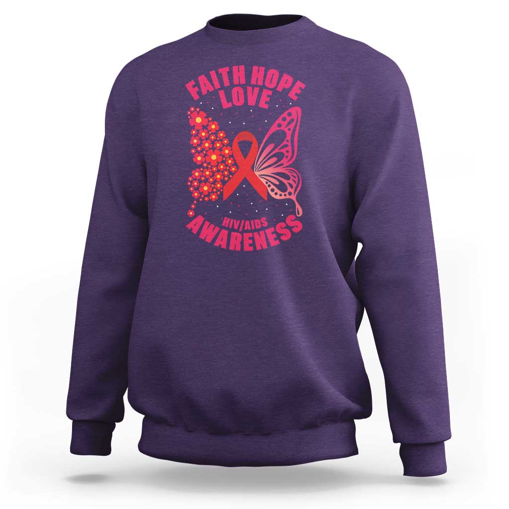 Faith Hope Love HIV Butterfly Sweatshirt Awareness Month Gift - Wonder Print Shop