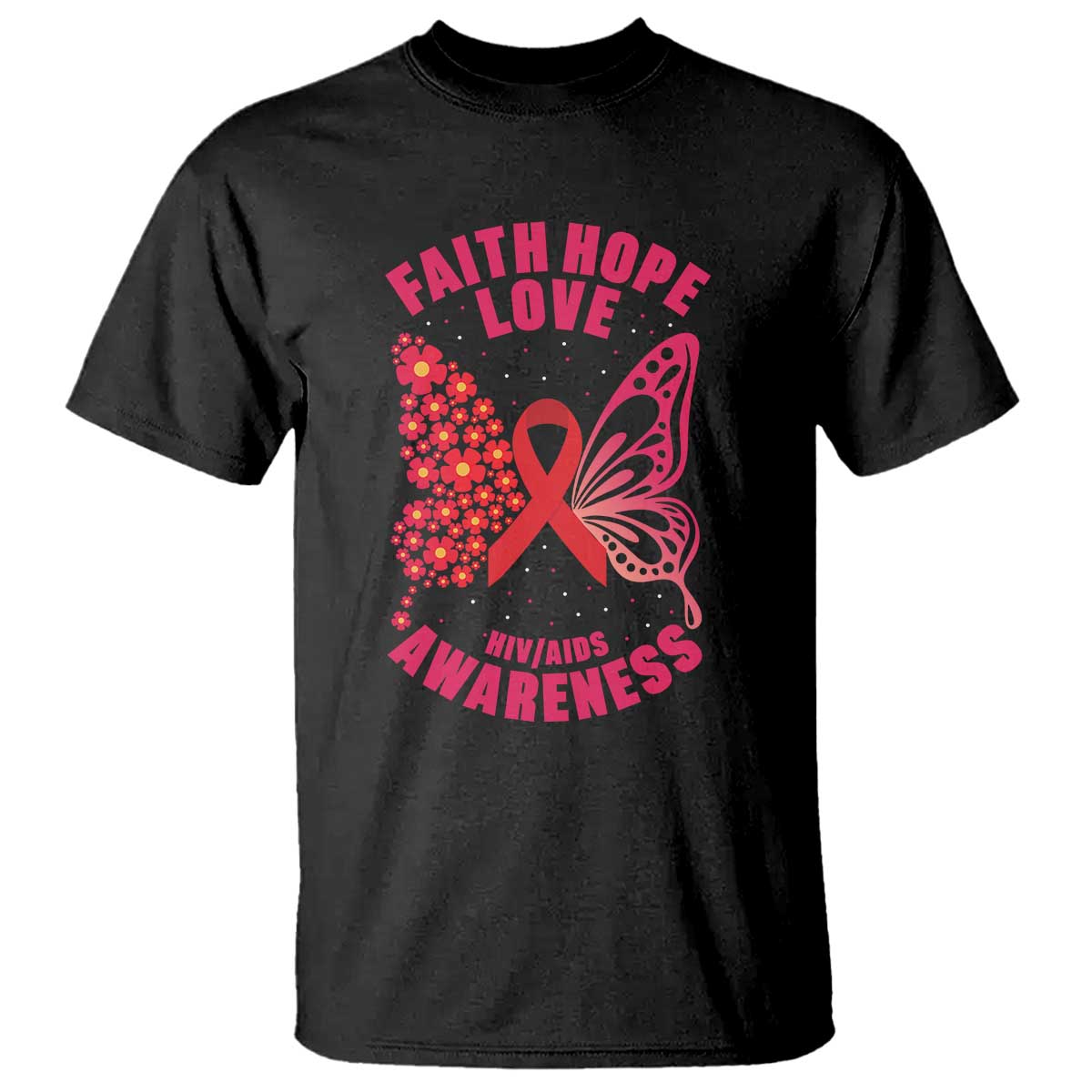 Faith Hope Love HIV Butterfly T Shirt Awareness Month Gift - Wonder Print Shop