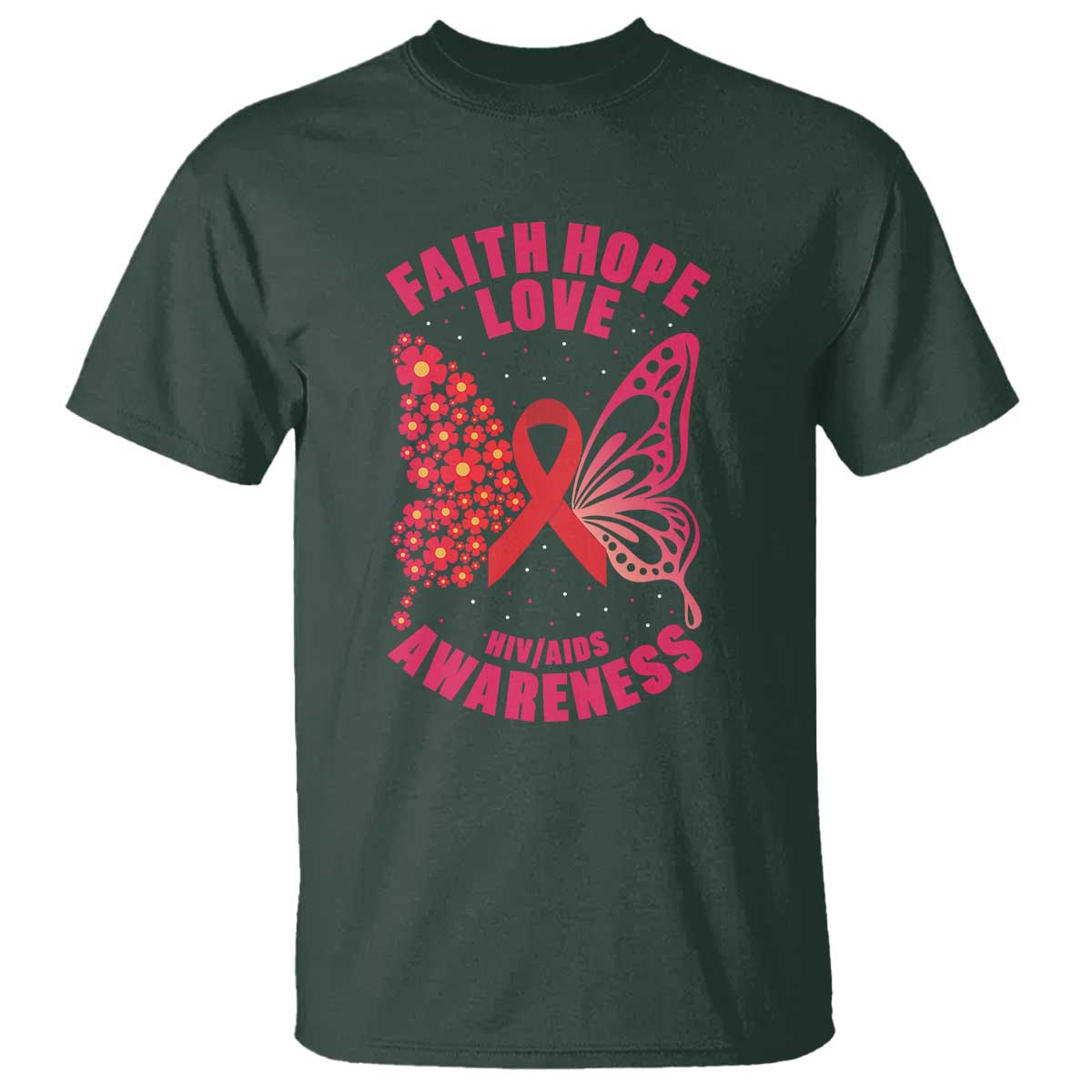 Faith Hope Love HIV Butterfly T Shirt Awareness Month Gift - Wonder Print Shop