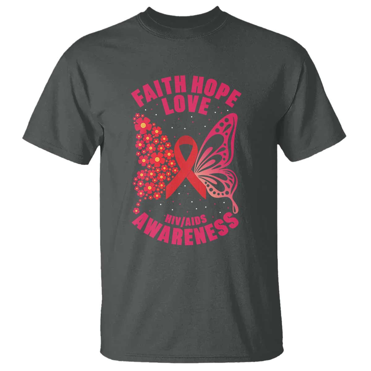 Faith Hope Love HIV Butterfly T Shirt Awareness Month Gift - Wonder Print Shop