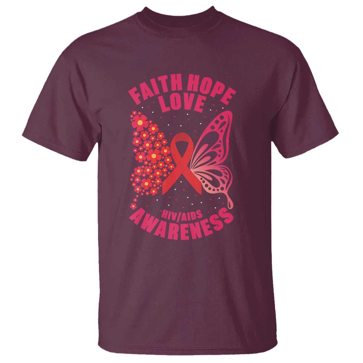 Faith Hope Love HIV Butterfly T Shirt Awareness Month Gift - Wonder Print Shop