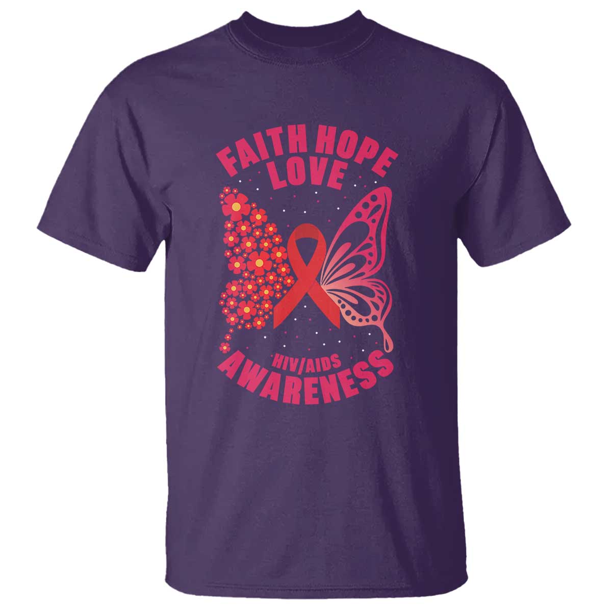 Faith Hope Love HIV Butterfly T Shirt Awareness Month Gift - Wonder Print Shop