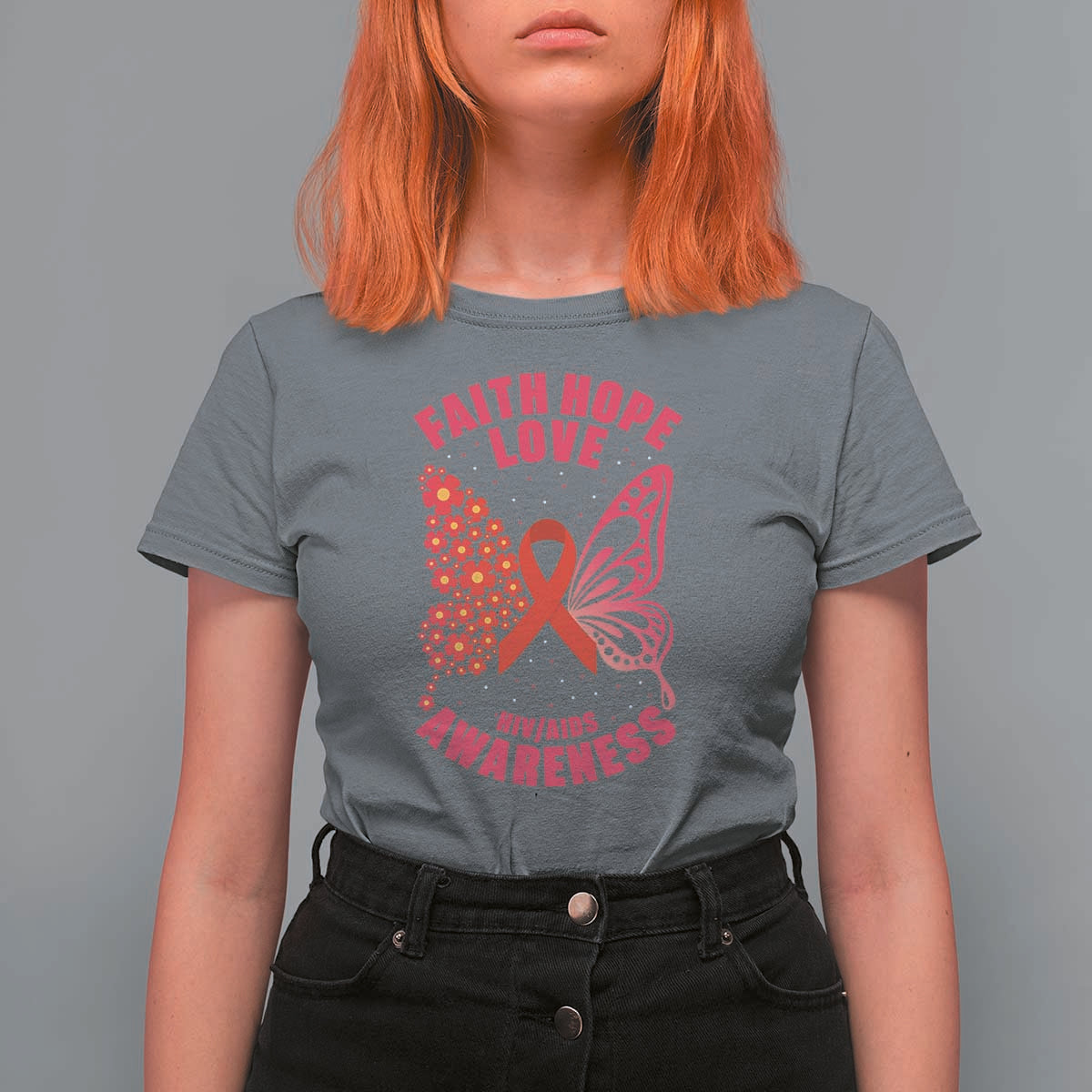 Faith Hope Love HIV Butterfly T Shirt For Women Awareness Month Gift - Wonder Print Shop