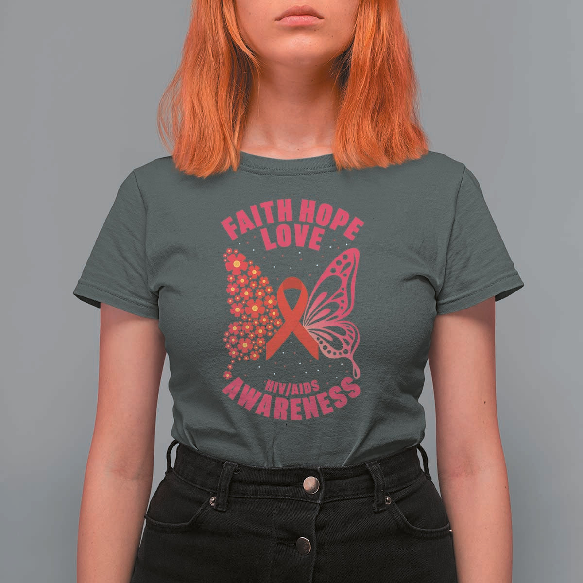 Faith Hope Love HIV Butterfly T Shirt For Women Awareness Month Gift - Wonder Print Shop
