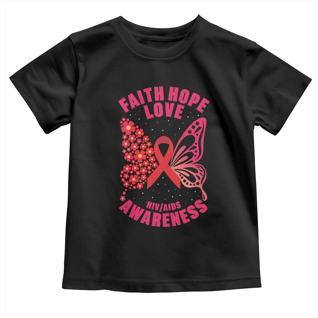 Faith Hope Love HIV Butterfly Toddler T Shirt Awareness Month Gift - Wonder Print Shop