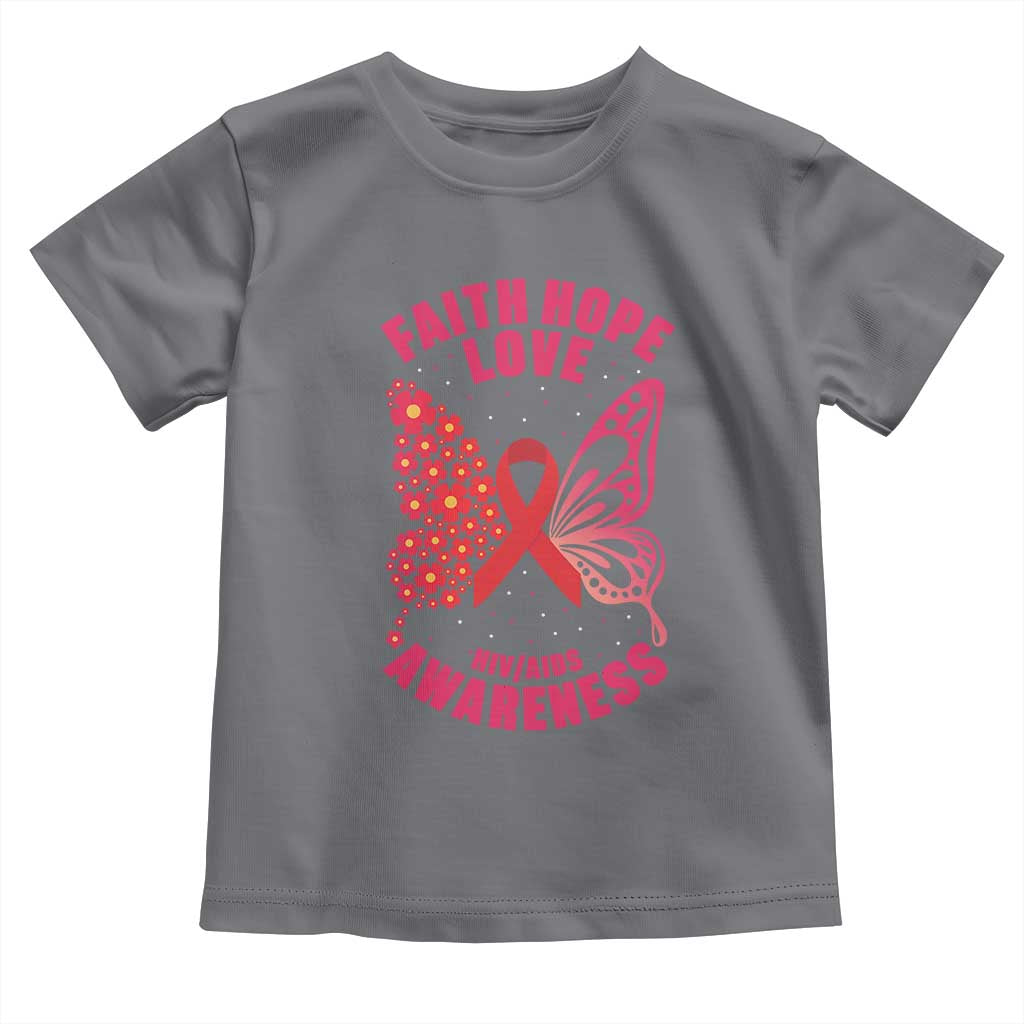 Faith Hope Love HIV Butterfly Toddler T Shirt Awareness Month Gift - Wonder Print Shop