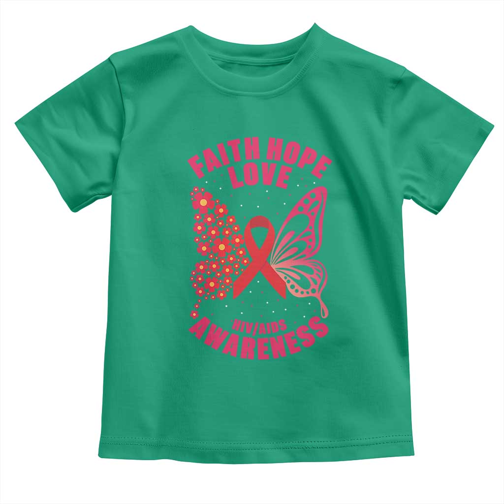 Faith Hope Love HIV Butterfly Toddler T Shirt Awareness Month Gift - Wonder Print Shop