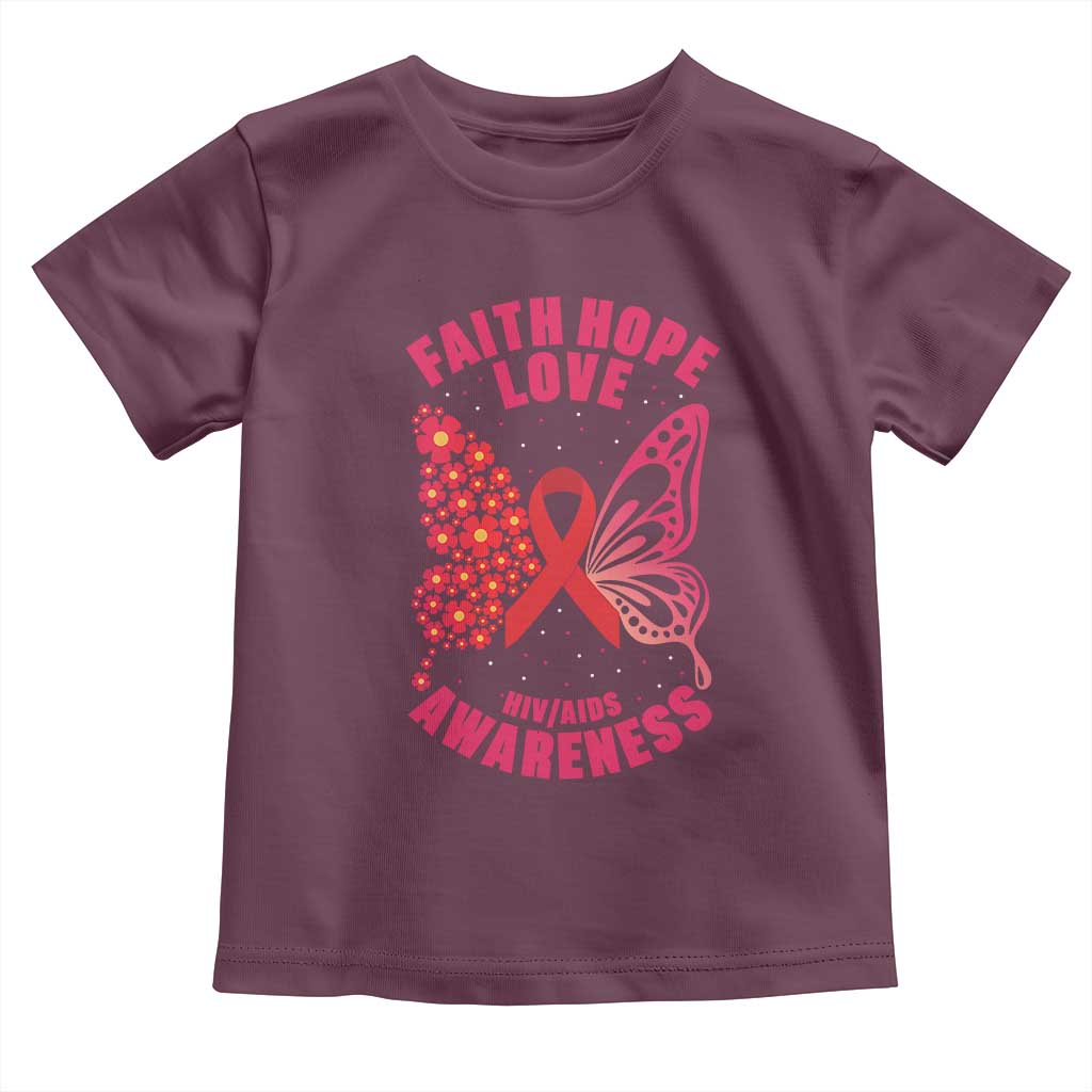Faith Hope Love HIV Butterfly Toddler T Shirt Awareness Month Gift - Wonder Print Shop