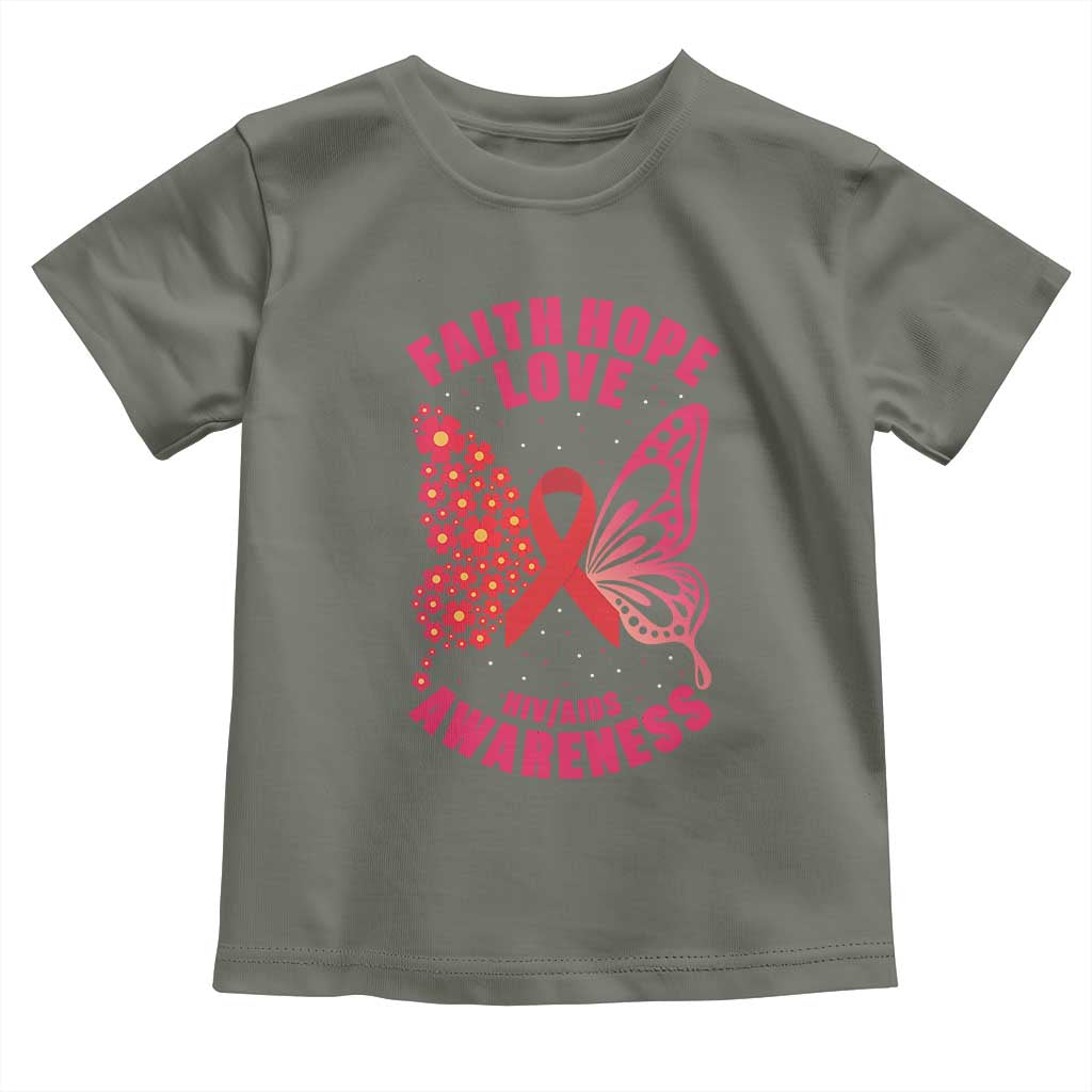 Faith Hope Love HIV Butterfly Toddler T Shirt Awareness Month Gift - Wonder Print Shop