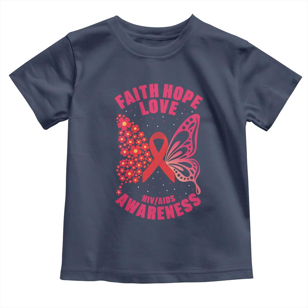 Faith Hope Love HIV Butterfly Toddler T Shirt Awareness Month Gift - Wonder Print Shop