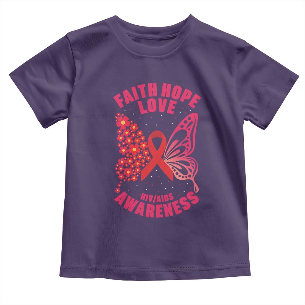 Faith Hope Love HIV Butterfly Toddler T Shirt Awareness Month Gift - Wonder Print Shop