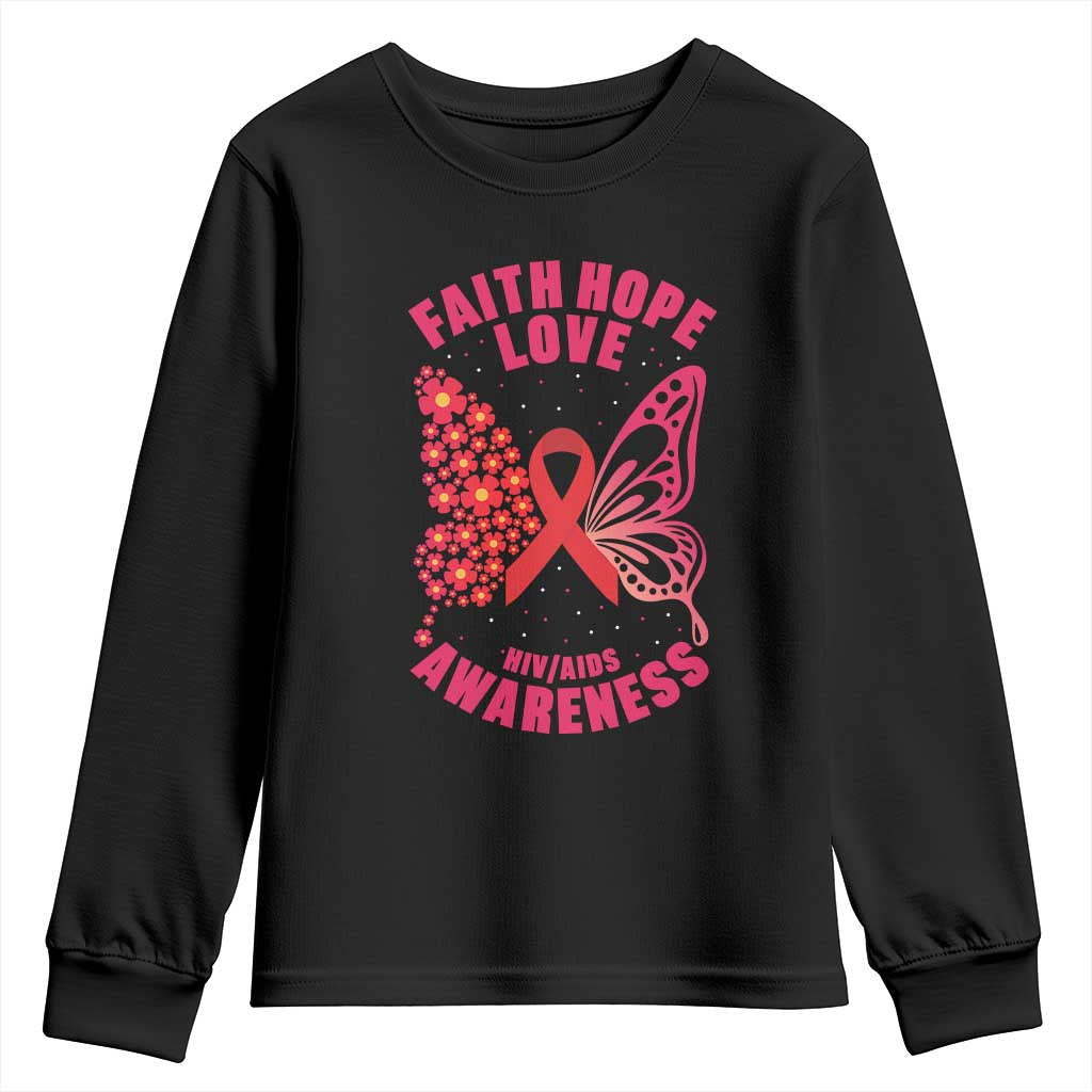 Faith Hope Love HIV Butterfly Youth Sweatshirt Awareness Month Gift - Wonder Print Shop