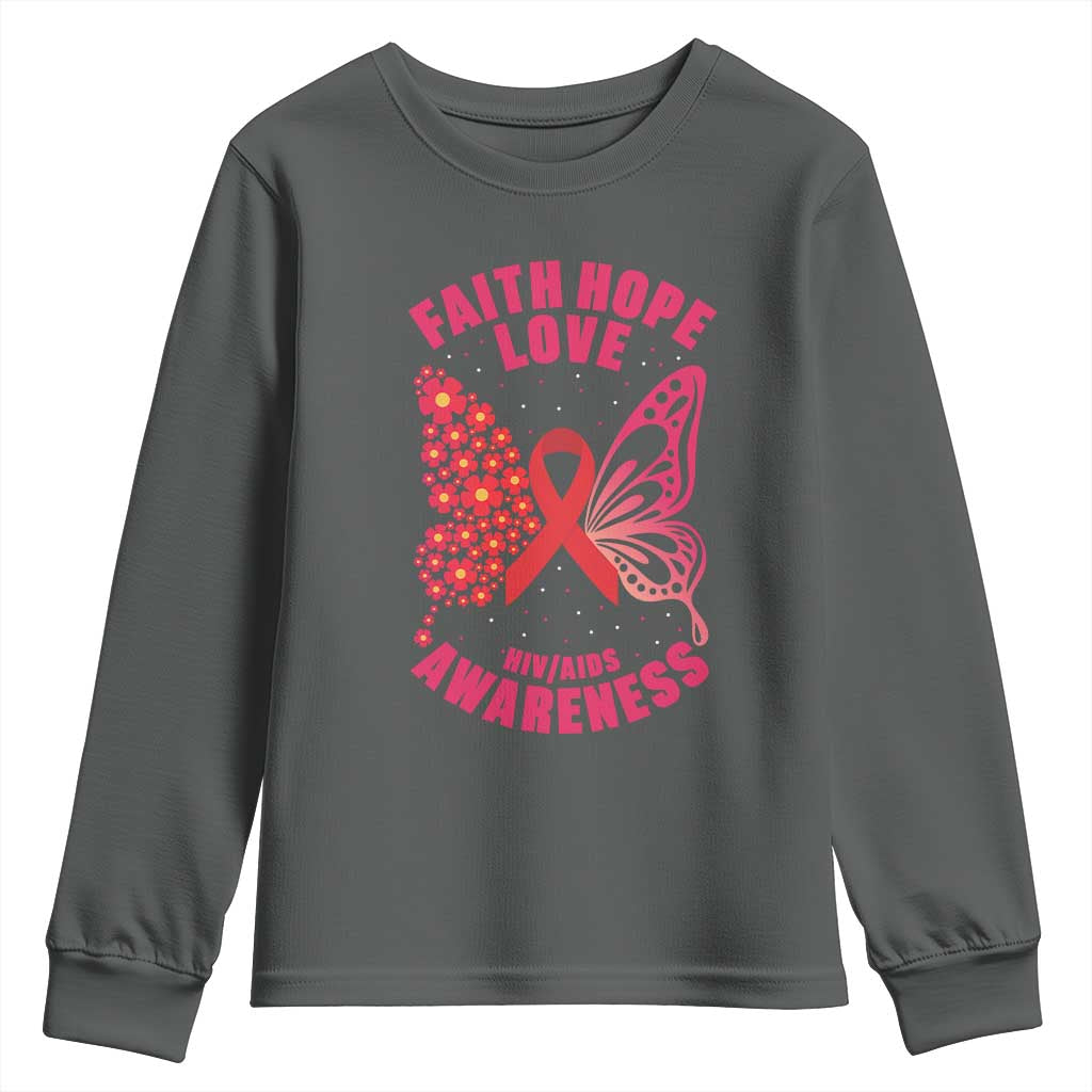 Faith Hope Love HIV Butterfly Youth Sweatshirt Awareness Month Gift - Wonder Print Shop