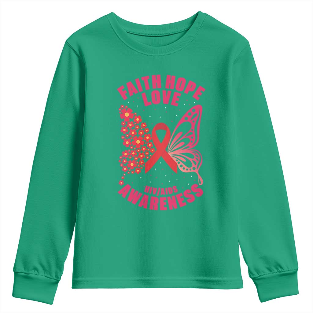 Faith Hope Love HIV Butterfly Youth Sweatshirt Awareness Month Gift - Wonder Print Shop