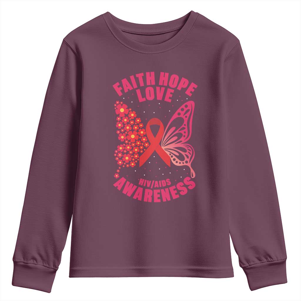 Faith Hope Love HIV Butterfly Youth Sweatshirt Awareness Month Gift - Wonder Print Shop