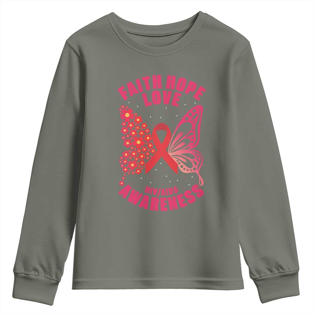 Faith Hope Love HIV Butterfly Youth Sweatshirt Awareness Month Gift - Wonder Print Shop