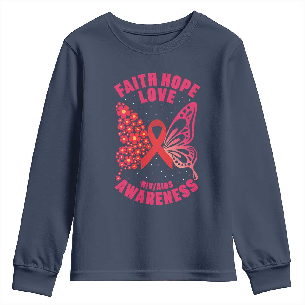 Faith Hope Love HIV Butterfly Youth Sweatshirt Awareness Month Gift - Wonder Print Shop