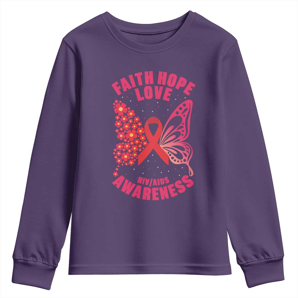 Faith Hope Love HIV Butterfly Youth Sweatshirt Awareness Month Gift - Wonder Print Shop