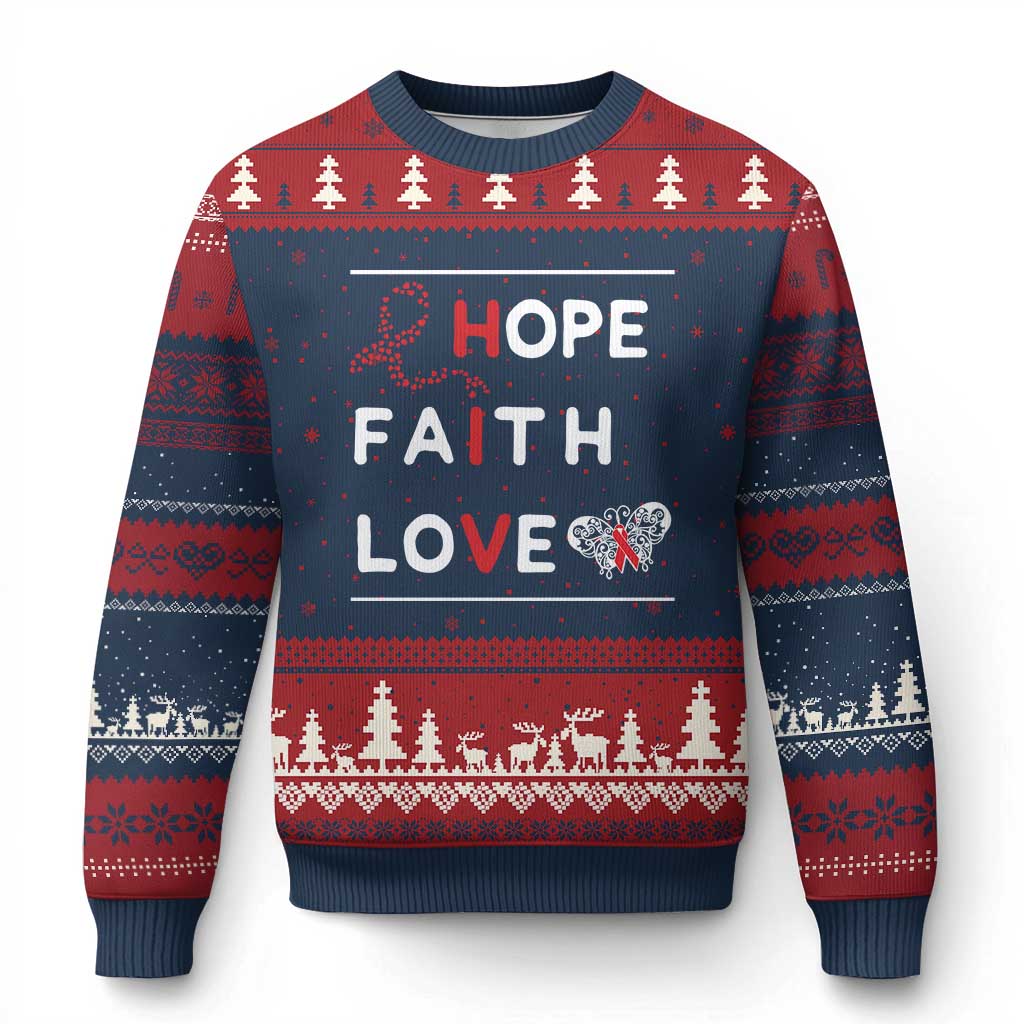 Faith Hope Love HIV AIDS Awareness Ugly Christmas Sweater Hope Strength Empowerment Gift - Wonder Print Shop