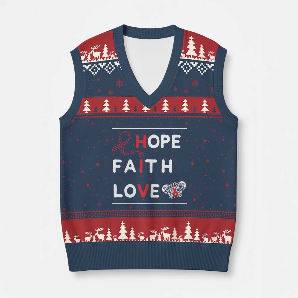 Faith Hope Love HIV AIDS Awareness V-Neck Knit Sweater Vest Hope Strength Empowerment Gift - Wonder Print Shop