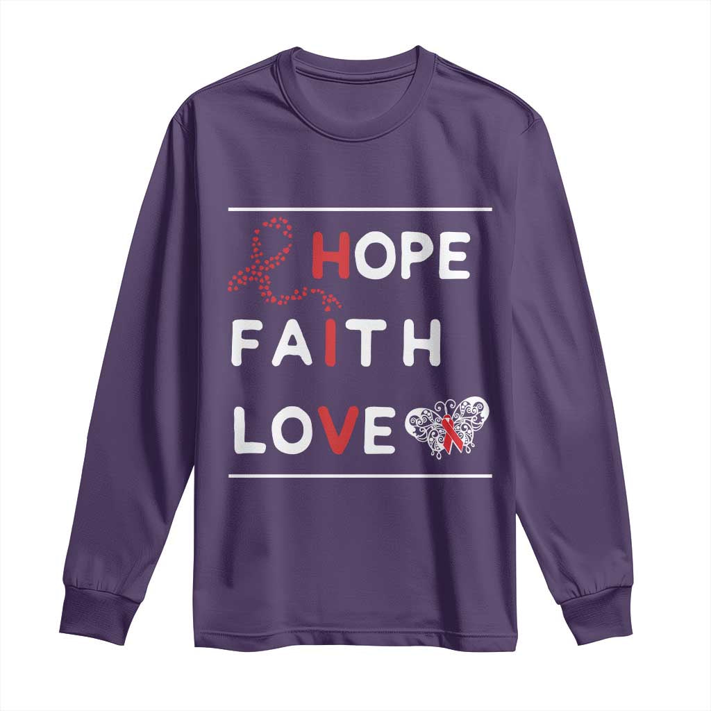 Faith Hope Love HIV AIDS Awareness Long Sleeve Shirt Hope Strength Empowerment Gift - Wonder Print Shop