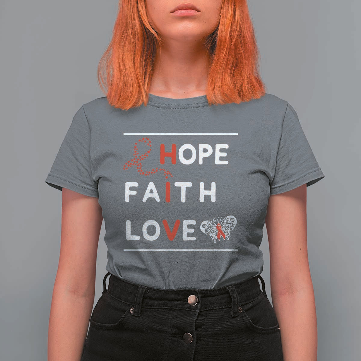 Faith Hope Love HIV AIDS Awareness T Shirt For Women Hope Strength Empowerment Gift - Wonder Print Shop