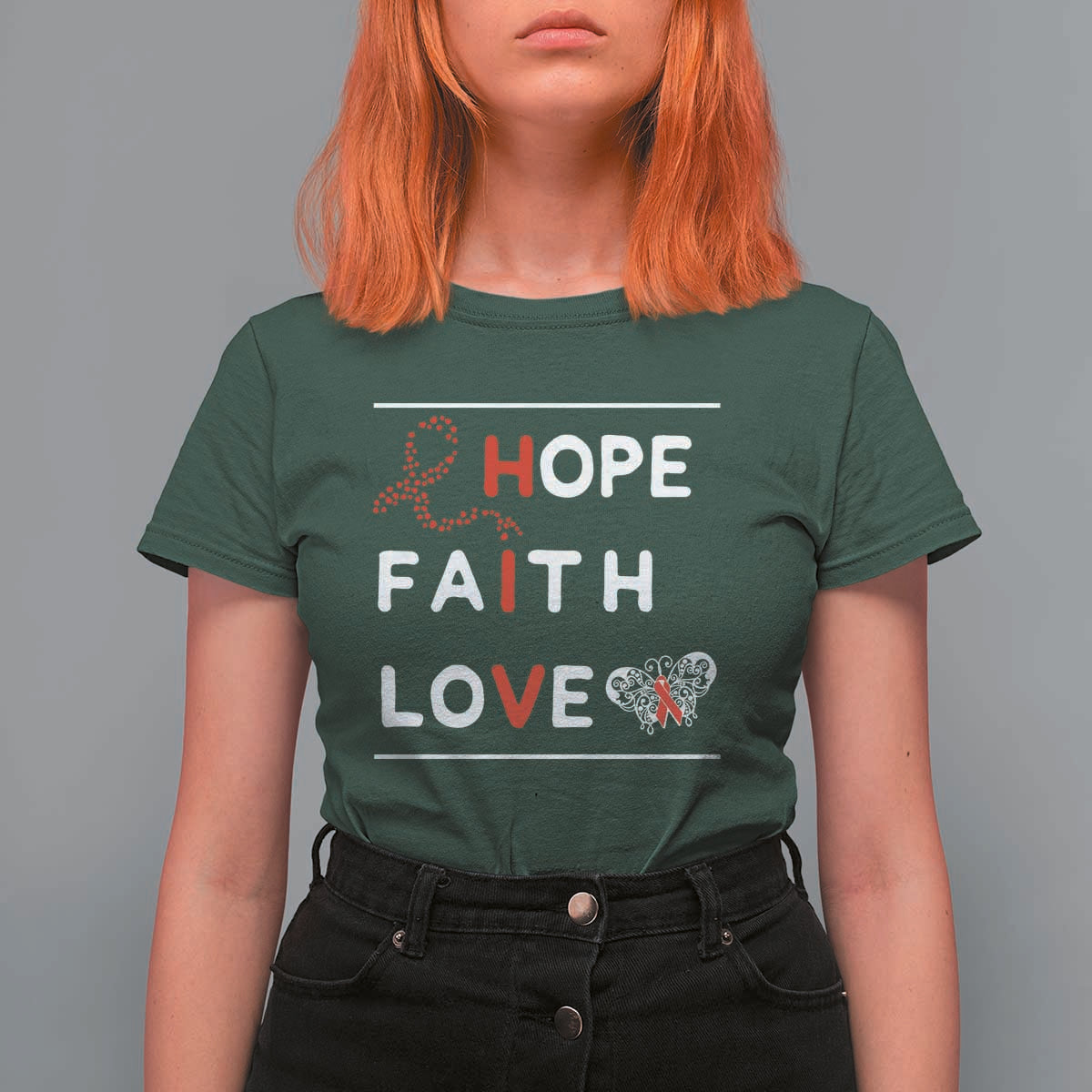 Faith Hope Love HIV AIDS Awareness T Shirt For Women Hope Strength Empowerment Gift - Wonder Print Shop