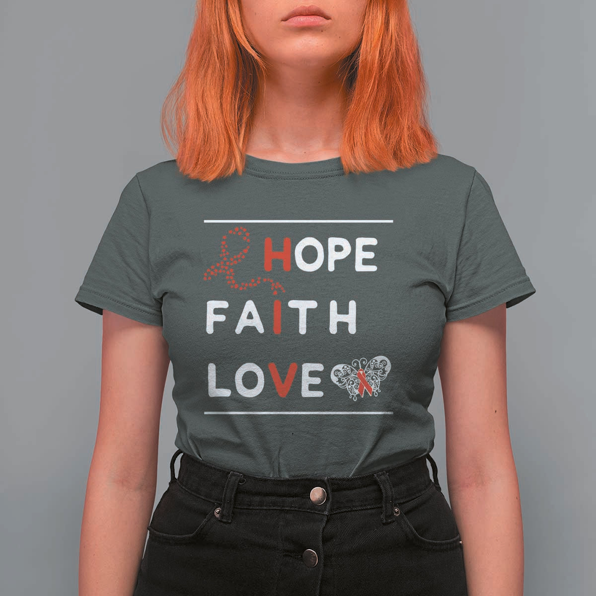 Faith Hope Love HIV AIDS Awareness T Shirt For Women Hope Strength Empowerment Gift - Wonder Print Shop