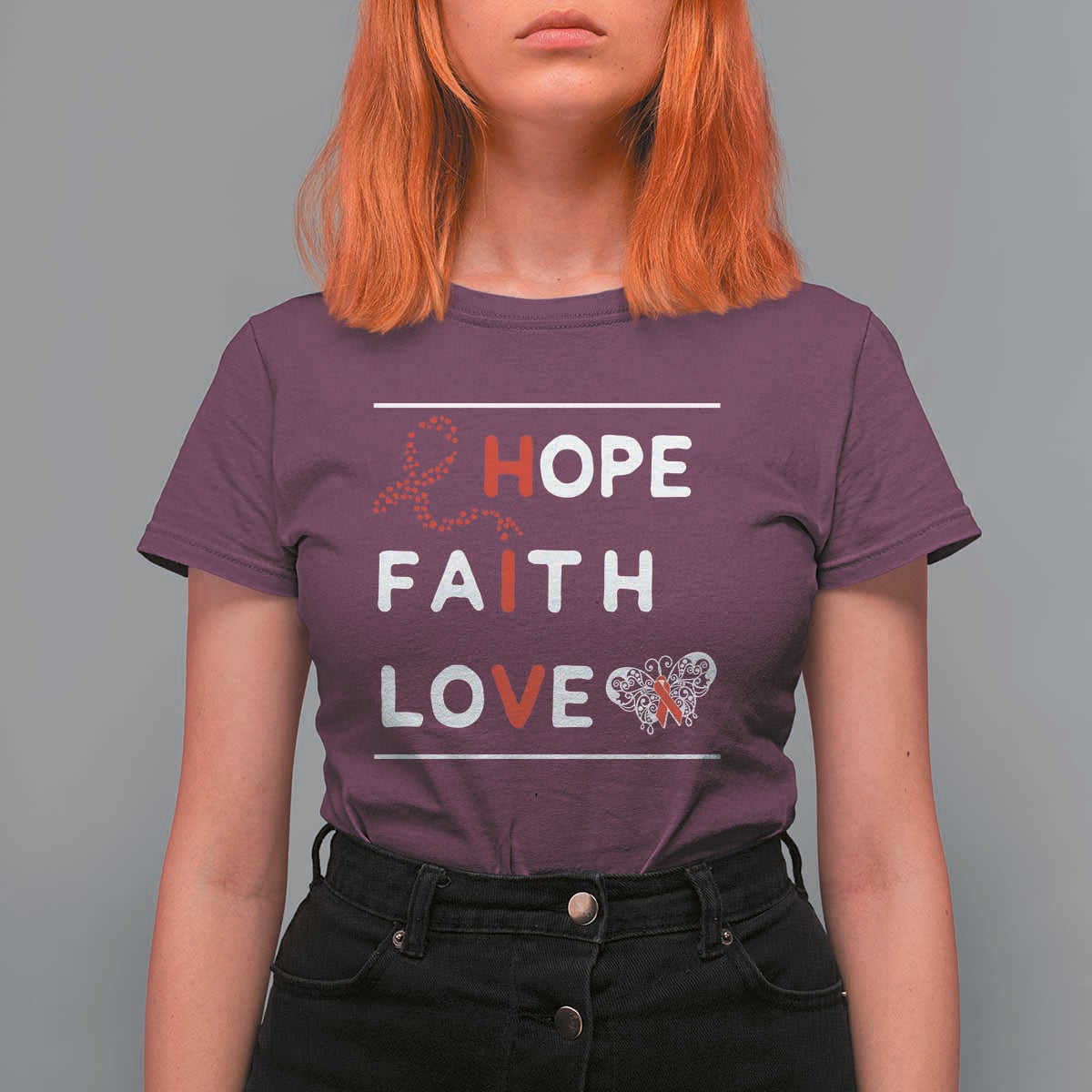 Faith Hope Love HIV AIDS Awareness T Shirt For Women Hope Strength Empowerment Gift - Wonder Print Shop