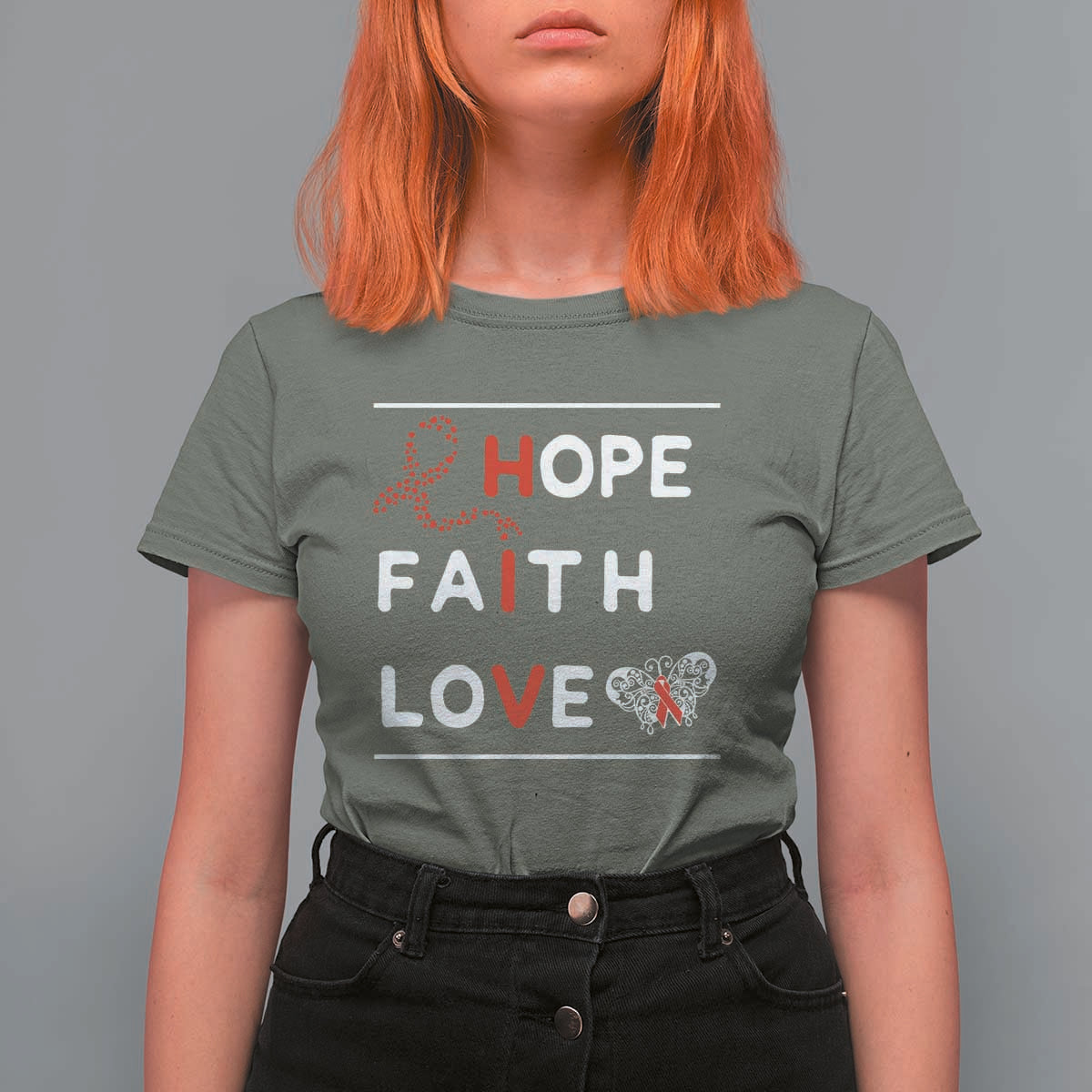Faith Hope Love HIV AIDS Awareness T Shirt For Women Hope Strength Empowerment Gift - Wonder Print Shop
