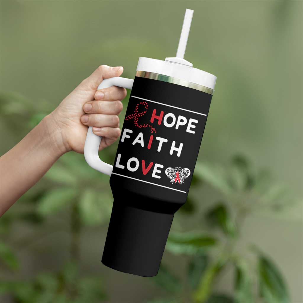 Faith Hope Love HIV AIDS Awareness Tumbler With Handle Hope Strength Empowerment Gift - Wonder Print Shop