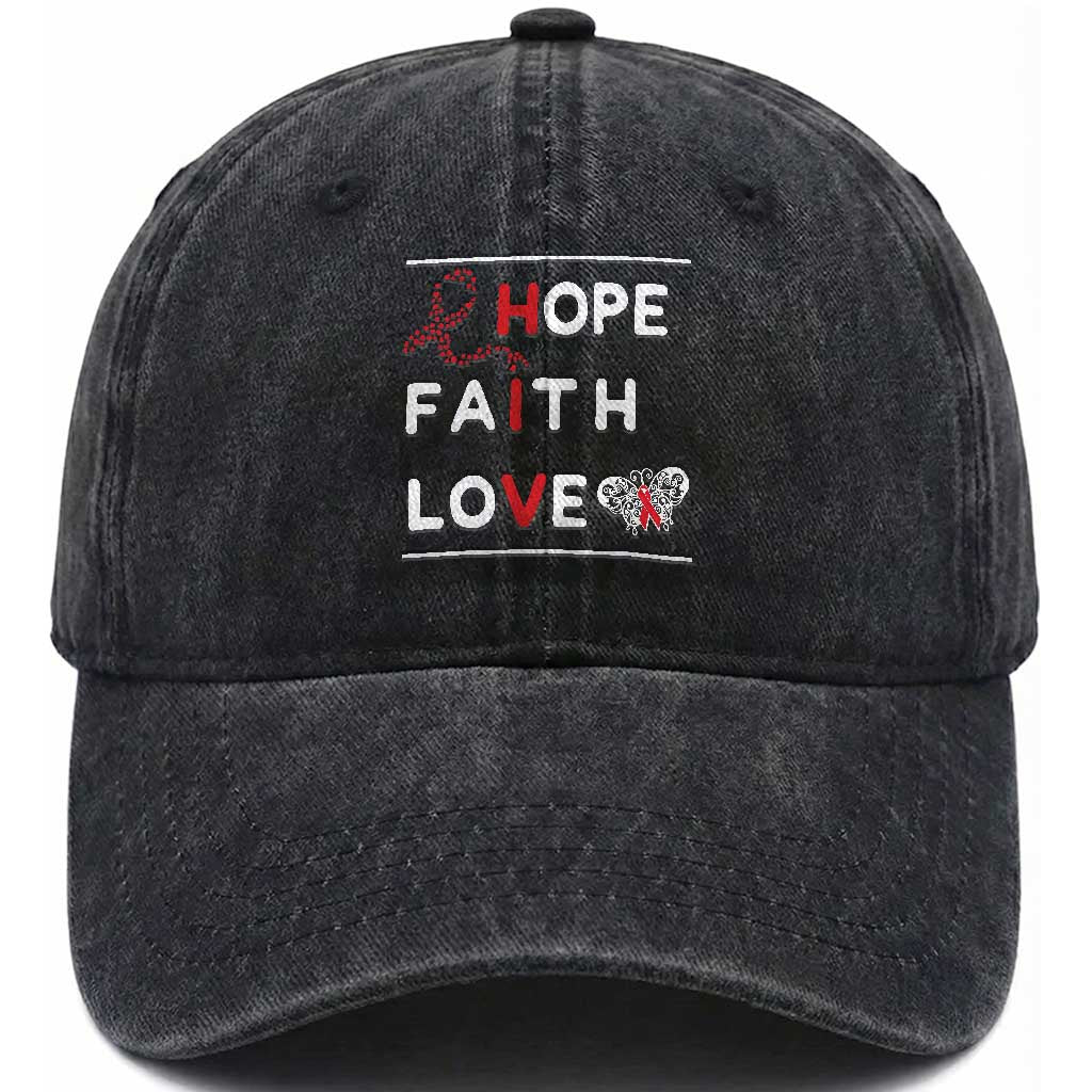 Faith Hope Love HIV AIDS Awareness Washed Cotton Baseball Cap Hope Strength Empowerment Gift