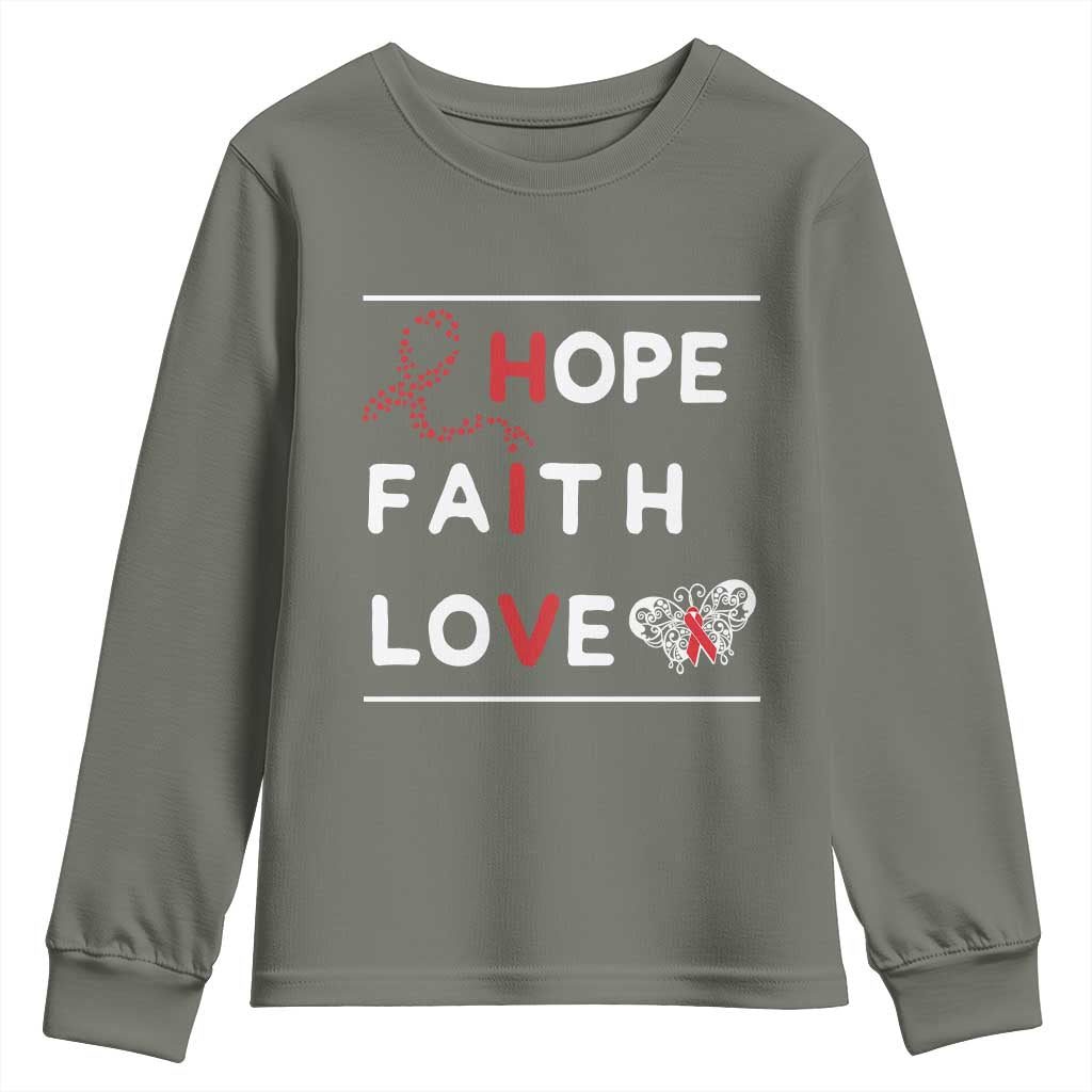 Faith Hope Love HIV AIDS Awareness Youth Sweatshirt Hope Strength Empowerment Gift - Wonder Print Shop
