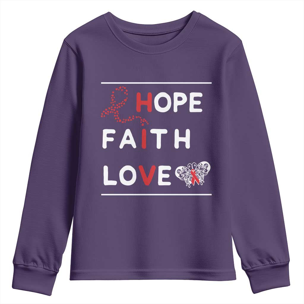 Faith Hope Love HIV AIDS Awareness Youth Sweatshirt Hope Strength Empowerment Gift - Wonder Print Shop