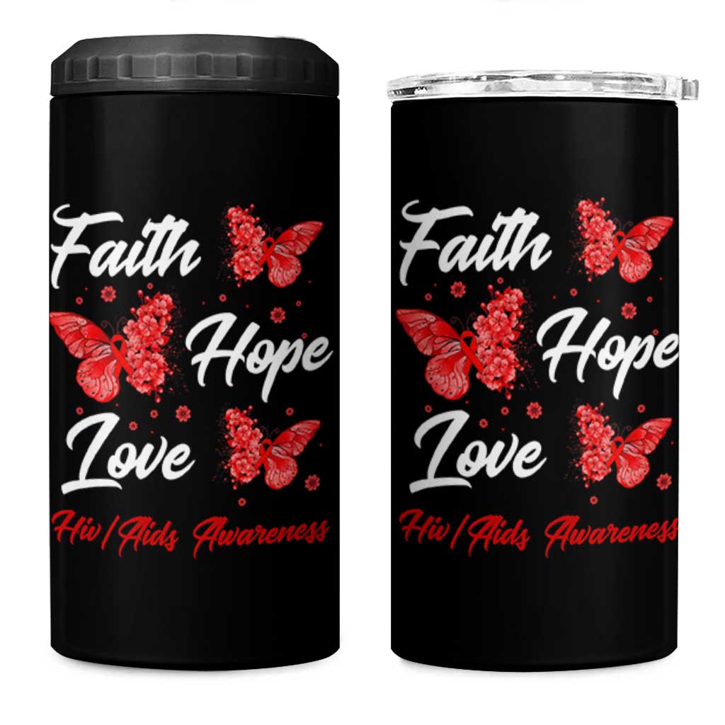 Faith Hope Love HIV AIDS Awareness Butterfly Gift 4 in 1 Can Cooler Tumbler - Wonder Print Shop