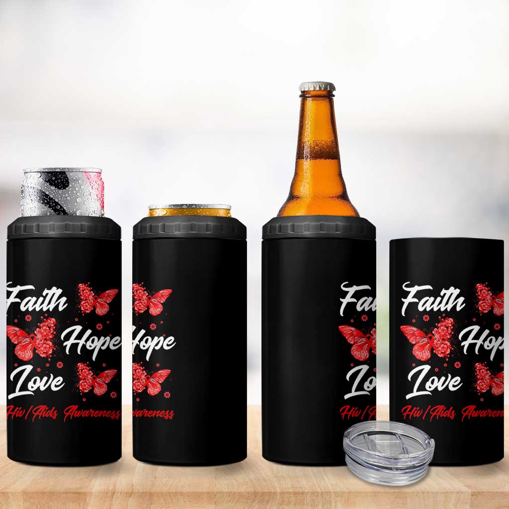 Faith Hope Love HIV AIDS Awareness Butterfly Gift 4 in 1 Can Cooler Tumbler - Wonder Print Shop