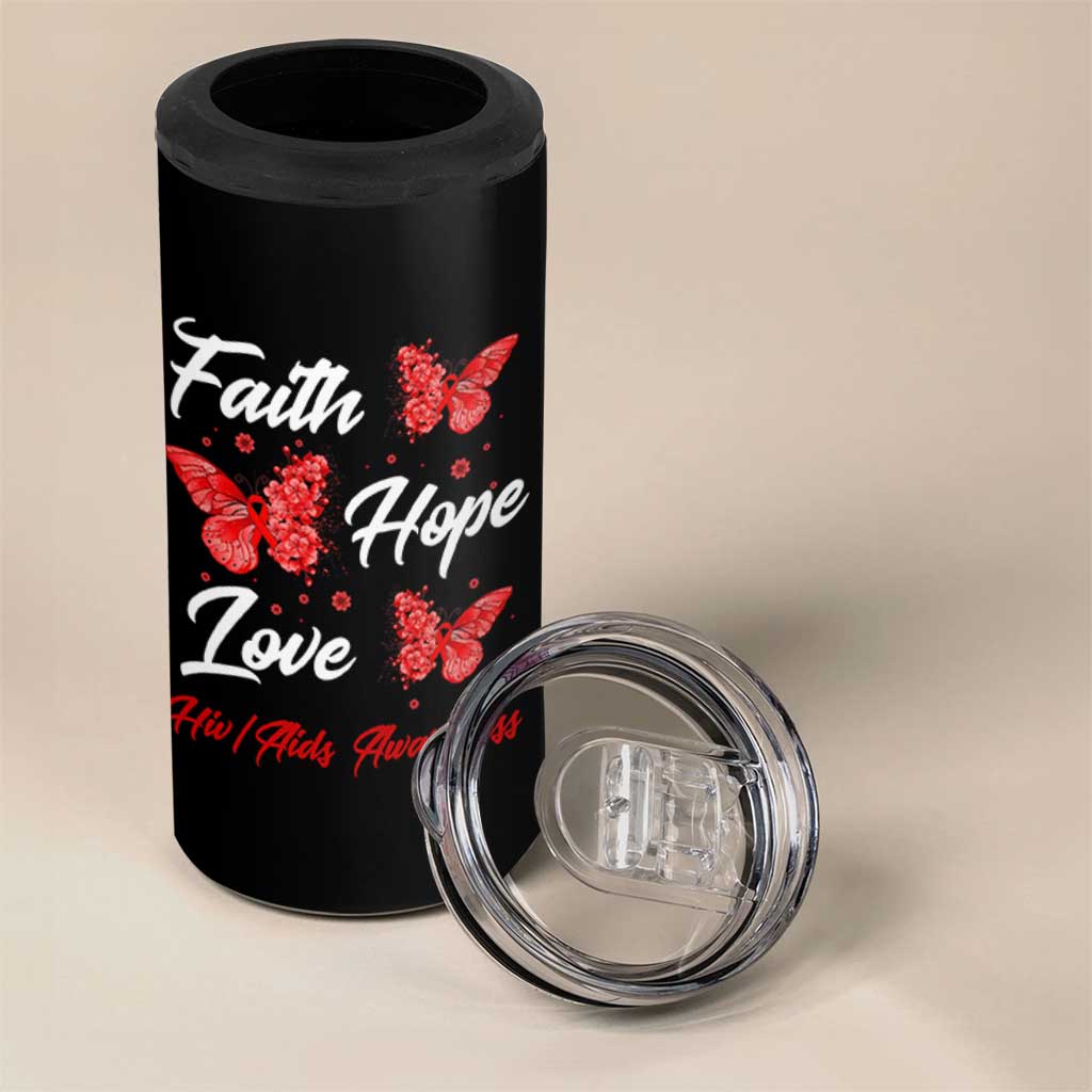 Faith Hope Love HIV AIDS Awareness Butterfly Gift 4 in 1 Can Cooler Tumbler - Wonder Print Shop