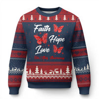 Faith Hope Love HIV AIDS Awareness Butterfly Gift Ugly Christmas Sweater - Wonder Print Shop