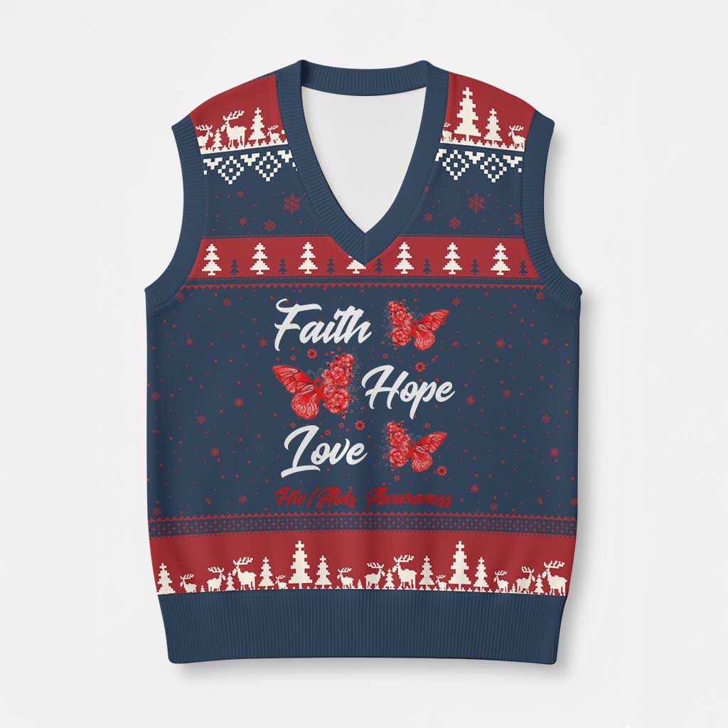 Faith Hope Love HIV AIDS Awareness Butterfly Gift V-Neck Knit Sweater Vest - Wonder Print Shop