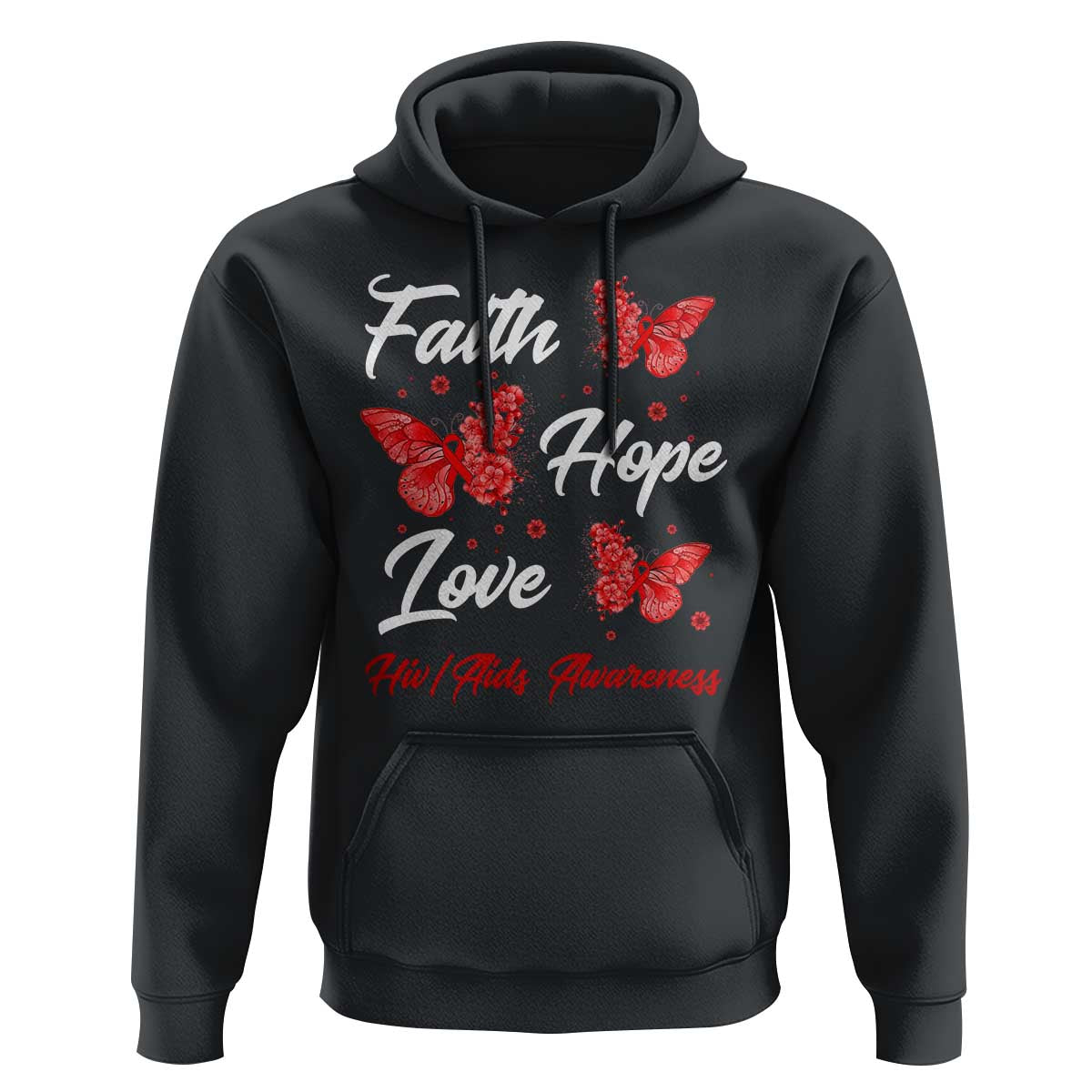 Faith Hope Love HIV AIDS Awareness Butterfly Gift Hoodie - Wonder Print Shop