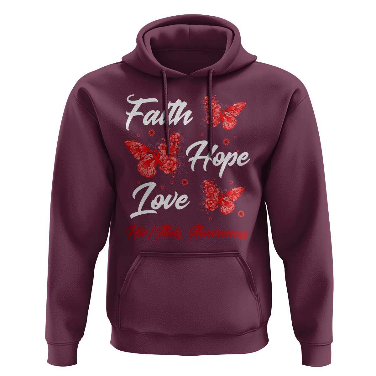 Faith Hope Love HIV AIDS Awareness Butterfly Gift Hoodie - Wonder Print Shop