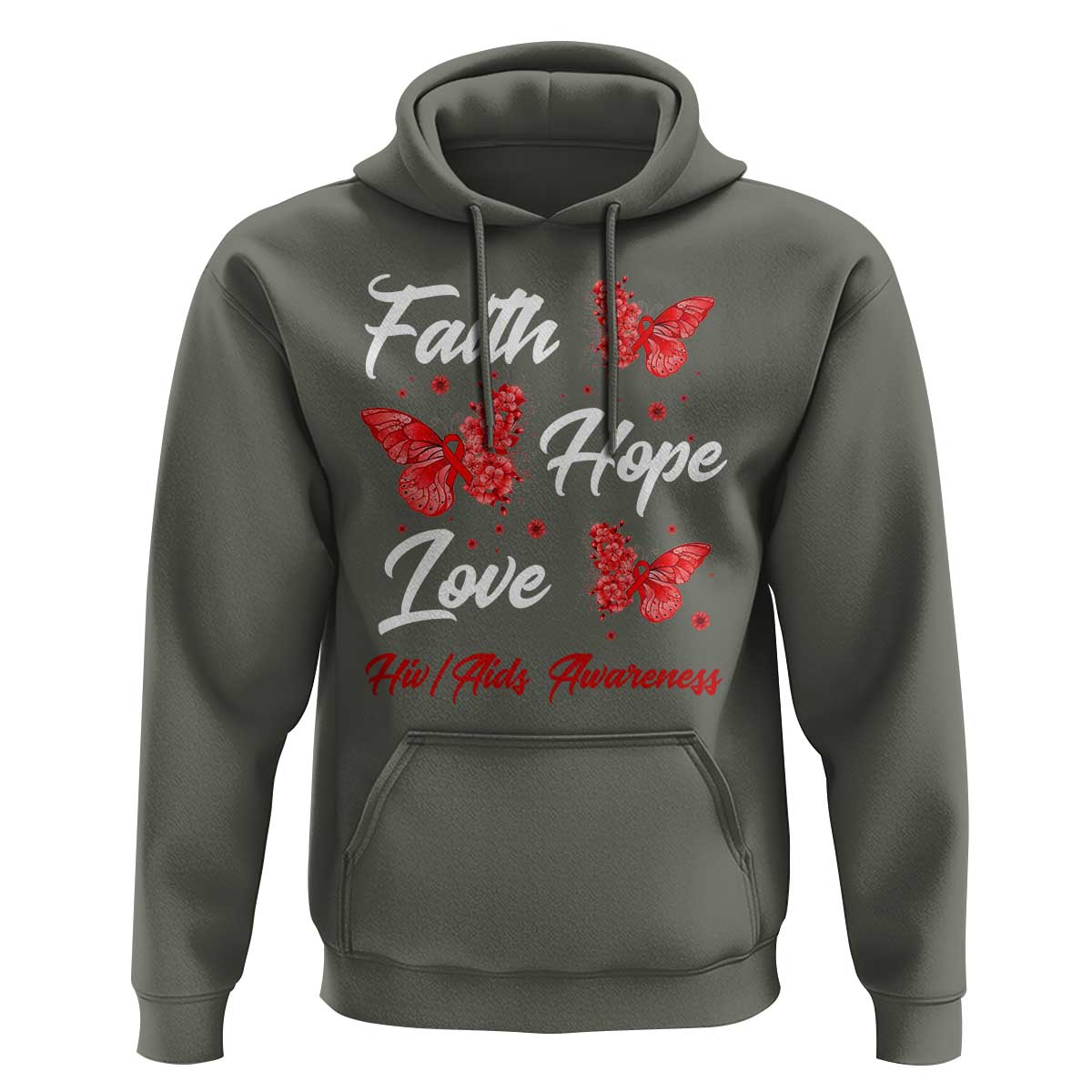 Faith Hope Love HIV AIDS Awareness Butterfly Gift Hoodie - Wonder Print Shop