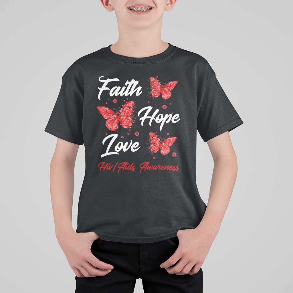 Faith Hope Love HIV AIDS Awareness Butterfly Gift T Shirt For Kid - Wonder Print Shop