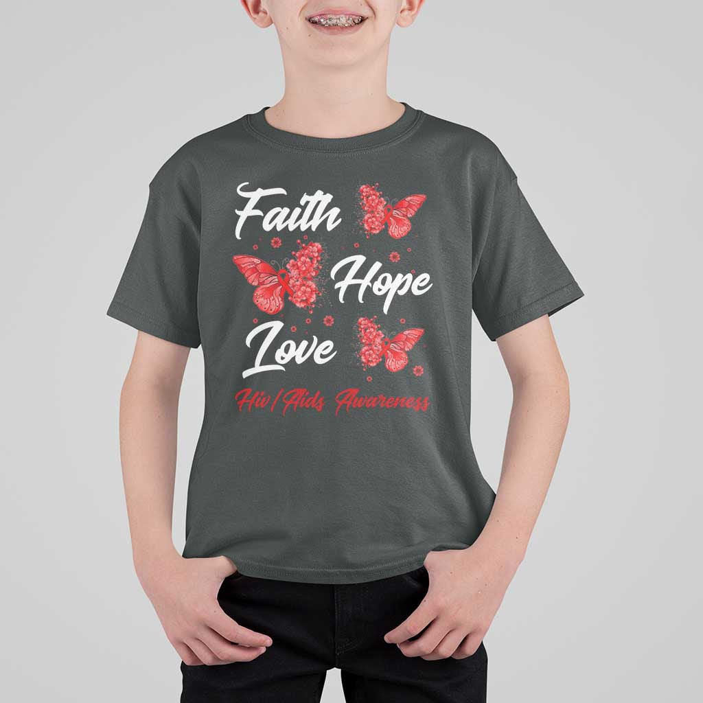 Faith Hope Love HIV AIDS Awareness Butterfly Gift T Shirt For Kid - Wonder Print Shop