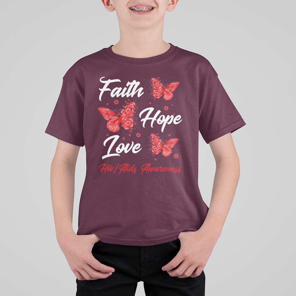 Faith Hope Love HIV AIDS Awareness Butterfly Gift T Shirt For Kid - Wonder Print Shop