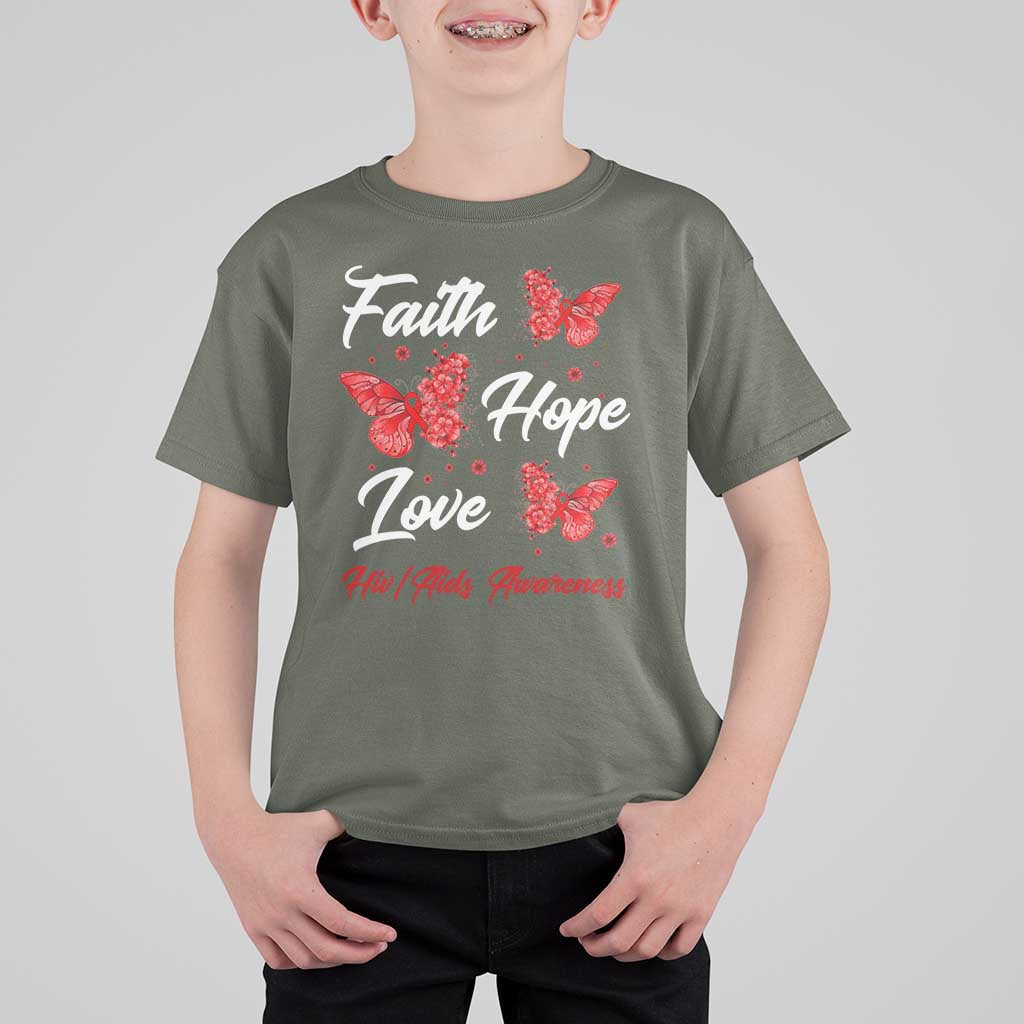 Faith Hope Love HIV AIDS Awareness Butterfly Gift T Shirt For Kid - Wonder Print Shop
