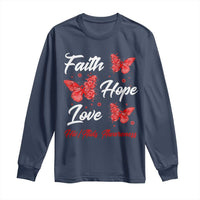 Faith Hope Love HIV AIDS Awareness Butterfly Gift Long Sleeve Shirt - Wonder Print Shop