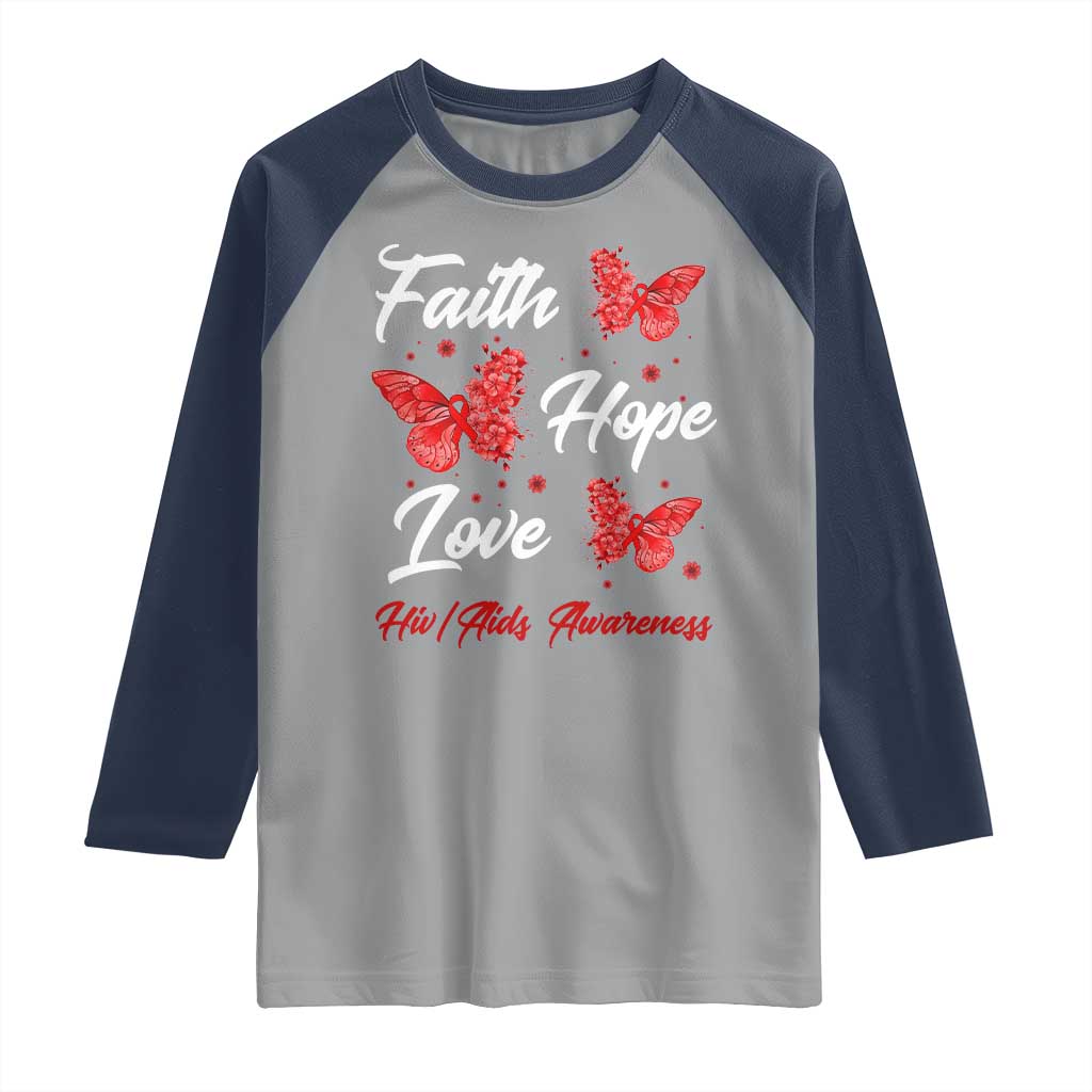 Faith Hope Love HIV AIDS Awareness Butterfly Gift Raglan Shirt - Wonder Print Shop
